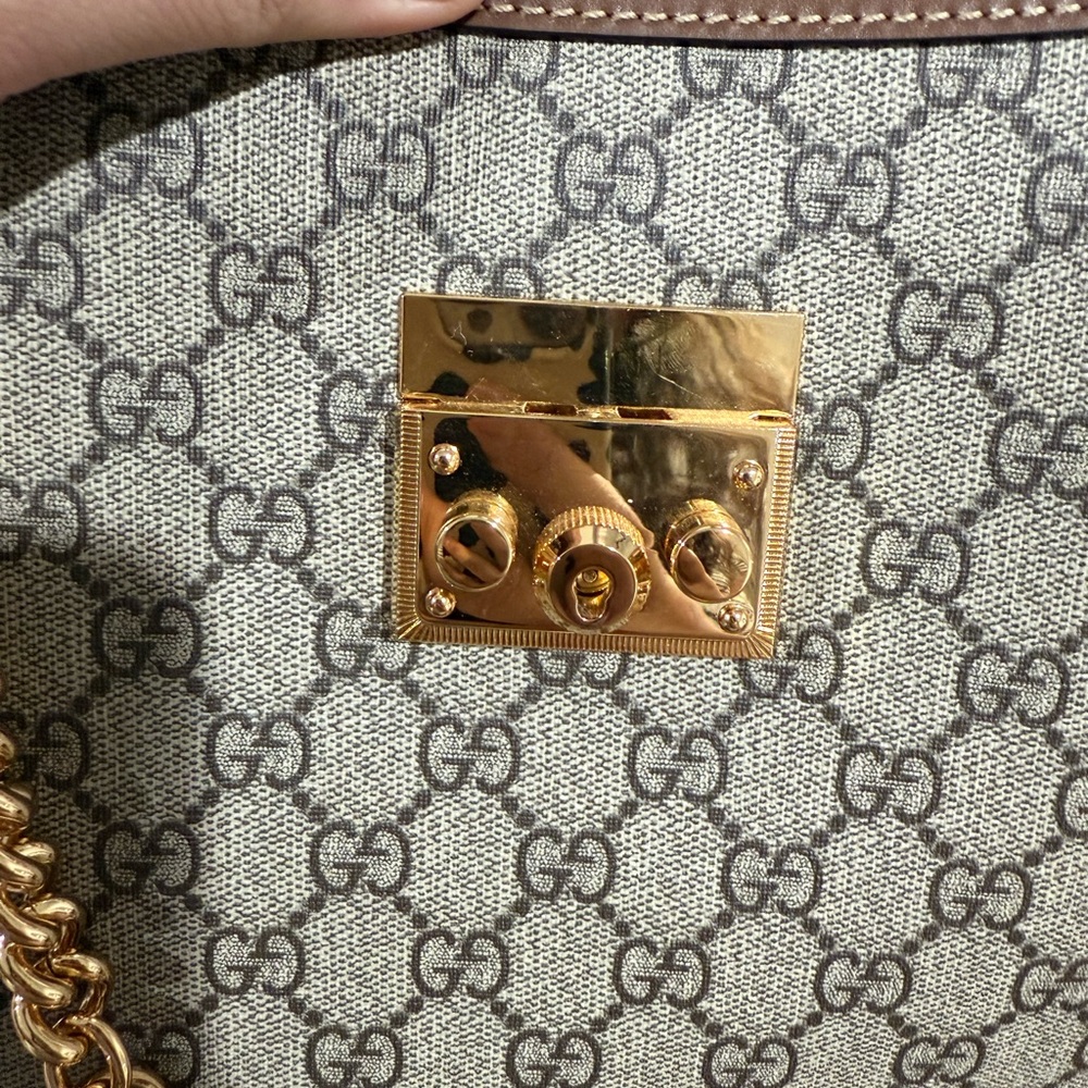 GucciOphidia Padlock Beige and Brown Shoulder Bag with Gold Accents - Picture 8 of 9